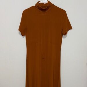 Rust Midi Turtleneck Dress